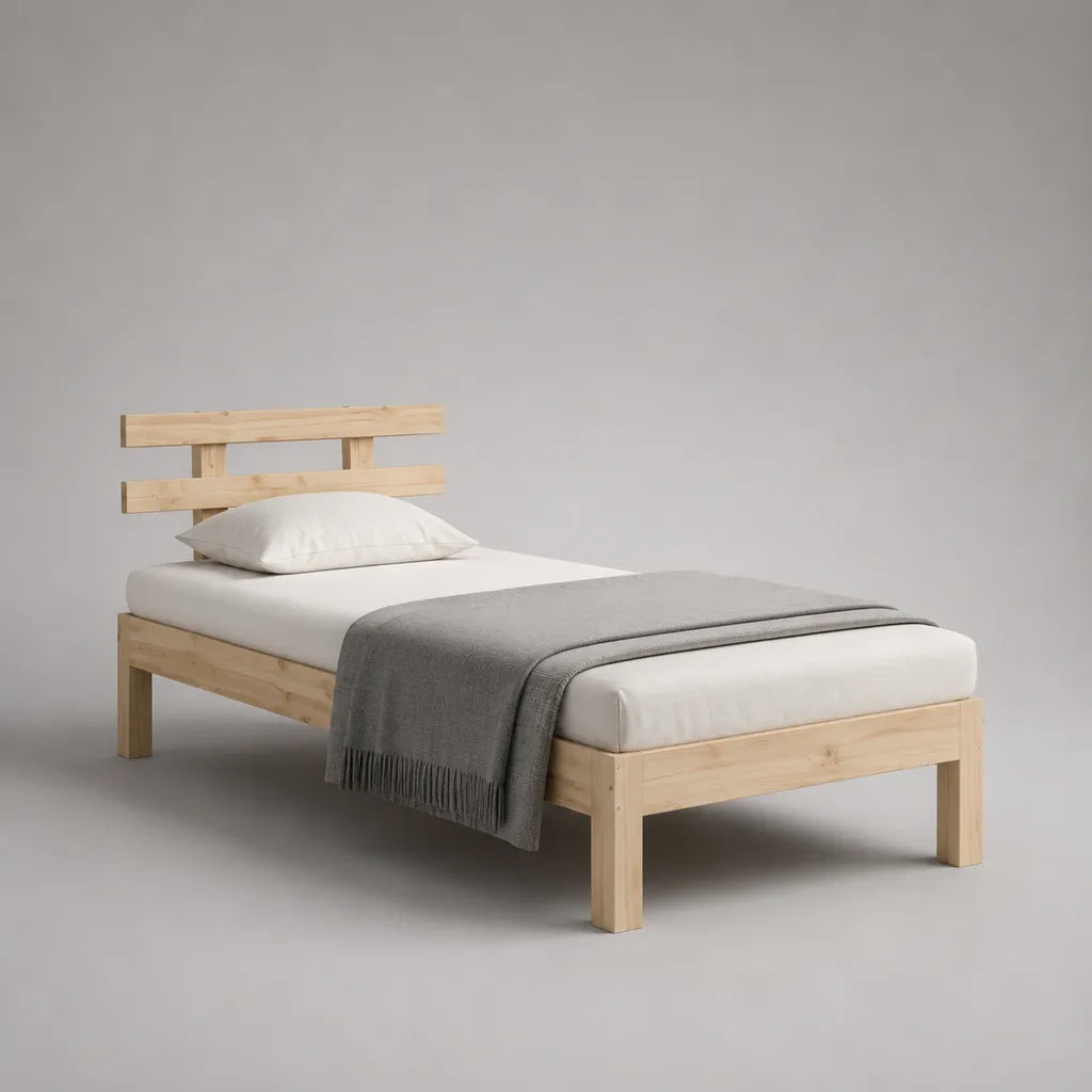 Struttura letto singolo in legno color pino naturale, 208 x 98 x 85 cm, per materasso 90 x 200 cm