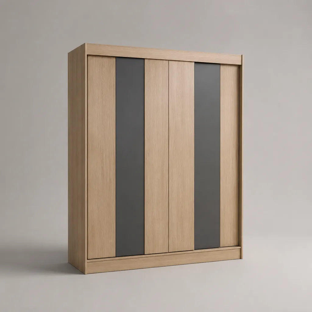 Armadio guardaroba a 3 ante scorrevoli in pannello truciolare melaminico, rovere naturale e grigio antracite, 180 × 60 × 210 cm
