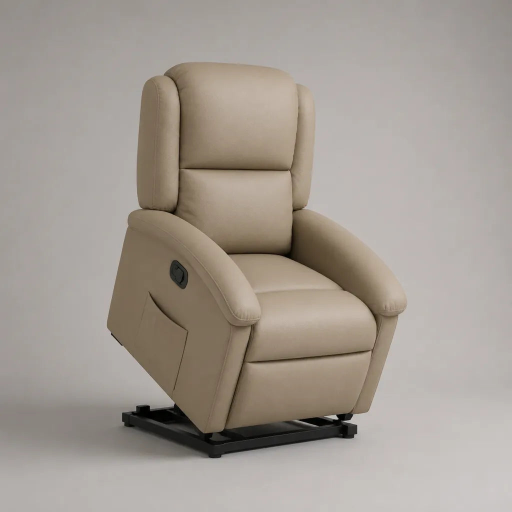 Poltrona relax elettrica alzapersona in pelle PU beige, 78 × 90 × 108 cm