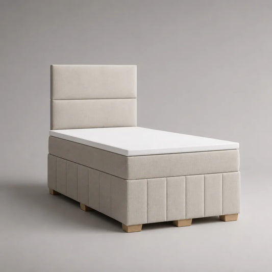 Set letto singolo continentale imbottito con testiera, materasso e topper 90 x 200 cm, beige e bianco