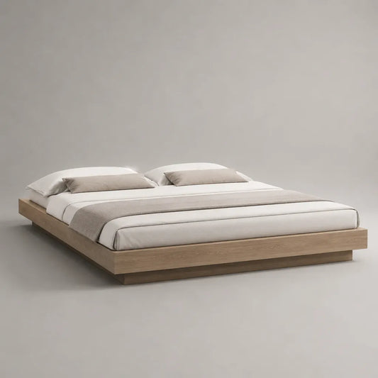 Struttura letto matrimoniale a piattaforma senza testiera in legno, rovere naturale e marrone scuro, 220 x 180 x 30 cm, per materasso 160 x 200 cm