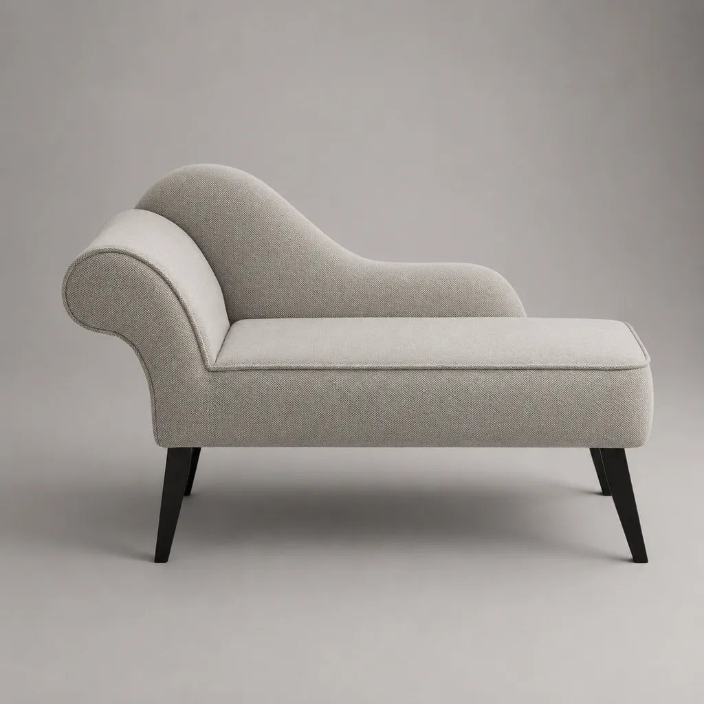 Divano chaise longue a 1 posto in poliestere grigio chiaro e nero, con schienale curvo e bracciolo, 145 x 65 x 82 cm