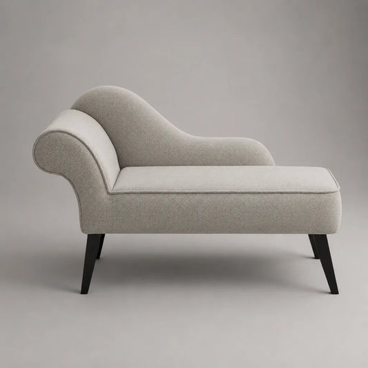 Divano chaise longue a 1 posto in poliestere grigio chiaro e nero, con schienale curvo e bracciolo, 145 x 65 x 82 cm