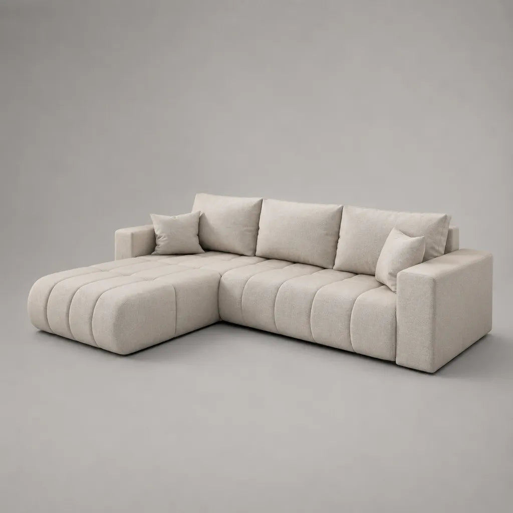 Divano angolare 4 posti con chaise longue sinistra in tessuto beige, 280 x 175 x 85 cm