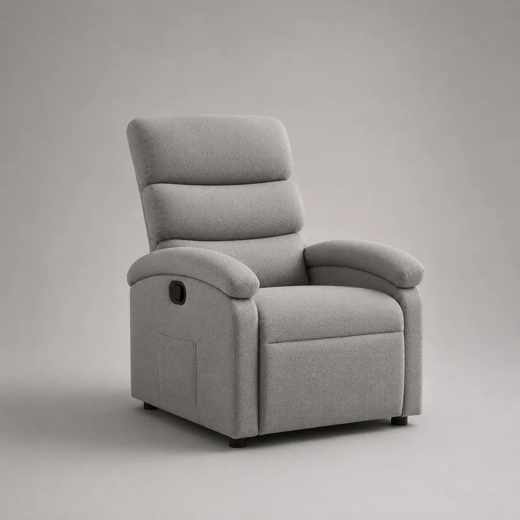 Poltrona reclinabile manuale imbottita in tessuto grigio chiaro, 90 × 96 × 100 cm