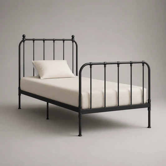 Letto singolo in acciaio nero con rete integrata, 90 × 200 cm