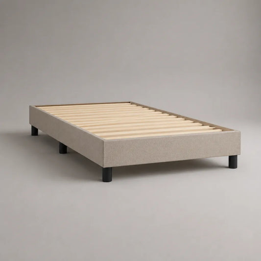 Struttura letto singolo imbottita in tessuto con rete a doghe, 95 x 205 x 31 cm, per materasso 90 x 200 cm, beige e nero