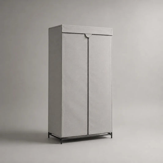 Armadio guardaroba rettangolare in tessuto e acciaio, grigio chiaro e nero, 75 x 45 x 160 cm